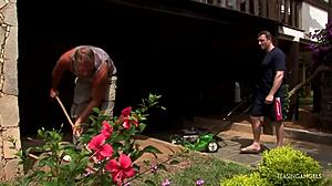 two gardeners spitroast sexy tattooed asian teen hard