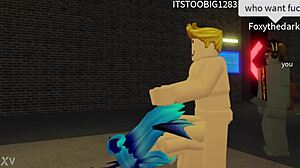 Roblox slut orgasms hard fucking three lucky guys cum