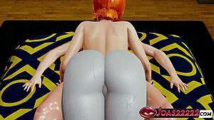 Sexy Redhead Gwen's Sloppy Handjob Titjob Leads to Huge Cum in Leggings