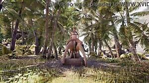 lara croft gets pounded by huge statue cock filling pussy and ass with cum
