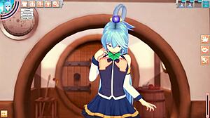 Aqua Konosuba strips nude hentai game fuck session