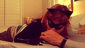 Granny Catwoman in Fishnets Sucks Batman's Huge Cock Hard