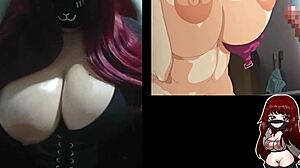 Chubby Goth Wife Intensely Toys Oiled Huge Tits Watching Hentai