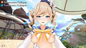 想象原神Barbara海滩女上骑乘3D动画