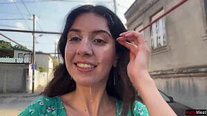 Country Slut Kneels Sucking Three Cocks Before Massive Facial Cumwalk Down Street