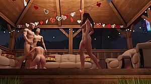 Intense house party game explodes into outdoor threesome frenzy