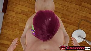 Fairy Tecna gives bed handjob in white stockings. Intense titfuck shows ass close-ups.