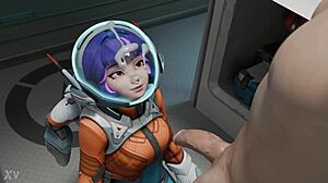 Juno from Overwatch and Azur Lane delivers deepthroat blowjob perfection