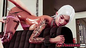 Tattooed blonde emma moans loud as vibrators double penetrate her wet hairy pussy in stockings