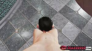 Josephine drops to her knees in sexy 3D POV no hands blowjob then intense handjob