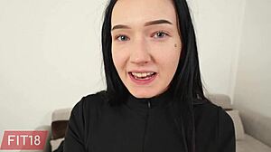 Skinny tattooed Dutch teen Britney spreads for POV creampie - ready for her tight vagina?