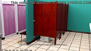 Hot Latina College Bathroom Handjob Blowjob Cumshot on Big Tits