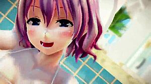 Short hair girl strips teasingly in onegai darling dance undress