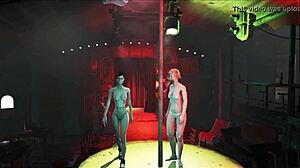 Cartoon sex video with video game inspired by Fallout 4 and beautiful brunette