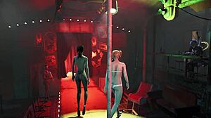 Cartoon sex video with video game inspired by Fallout 4 and beautiful brunette