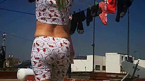 Mi Vecina's Big Ass Latina Tanga Tease Causes Hard Erection