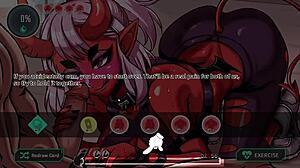 Lewd Gym Sucubus Delivers Intense Blowjob on First Day with Big Tits Bouncing in Hentai Game.